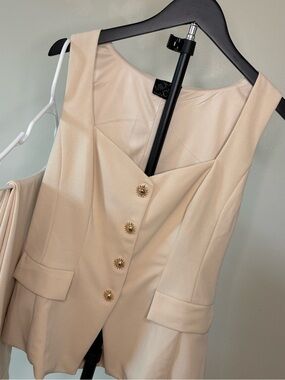 Milk & Honey Beige Sleeveless Tailored Blazer Vest with work pants